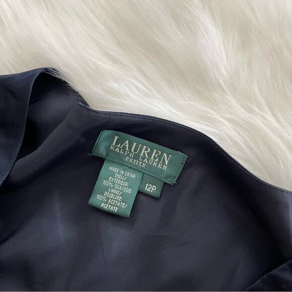 New Ralph Lauren Navy 100% Silk Flowy Midi Skirt 12 Petite - Picture 4 of 4